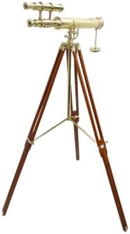 Vintage Maritime Brass Double Barrel Telescope Floor Standing Decor