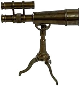 Antique Brass Double Barrel Telescope with Adjustable Stand