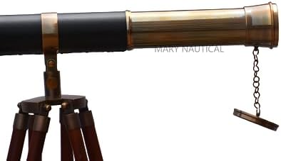 Mary Nautical Black Leather Telescope with Brass and Rosewood Base