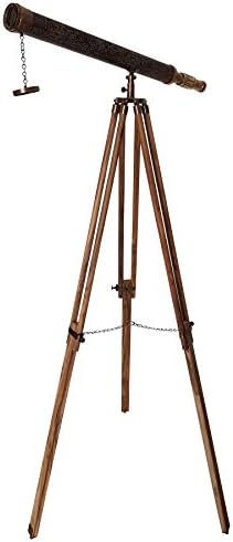 Antique Adjustable Teak Wood Tripod Telescope