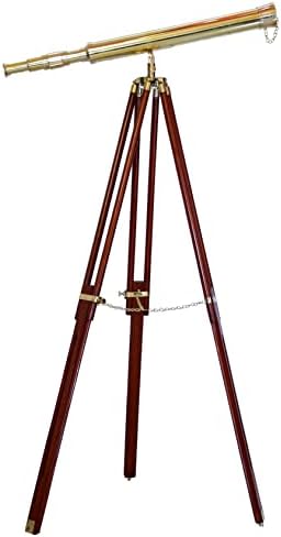 Antiqueex Shiny Brass Telescope with Wooden Tripod Stand