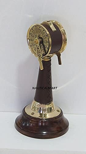 NauticalMart 7 Inch Leather Brass Titanic Engine Room Telegraph with Wooden Base