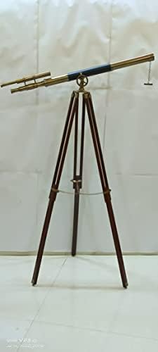 Vintage Marine Solid Brass Telescope with Brown Tripod