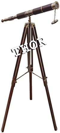 Floor Standing Antique Telescope with Brown Leather Finish
