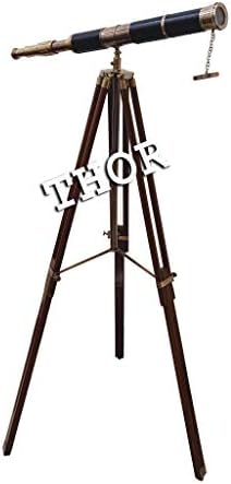 Royal Telescope Black Leather Wooden Stand Home Decor