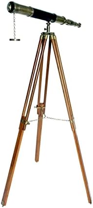 Nautical Floor Standing Antique Solid Brass Telescope with Wooden Tripod
