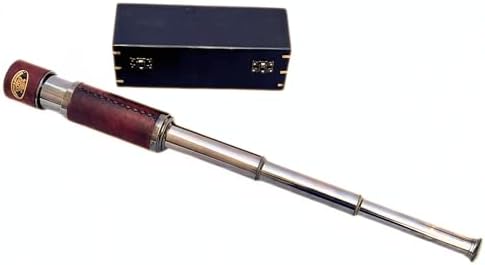 Vintage Brass Spyglass Telescope with Handheld Design and Wooden Box 15x Magnification