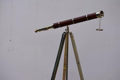 Brass Single Barrel Telescope with Wooden Tripod Stand 1