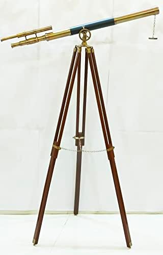 Maritime Double Barrel Telescope with Brown Wooden Tripod