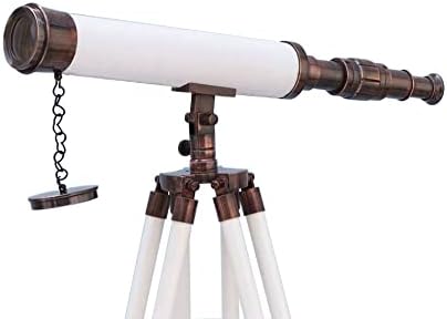 Brass Double Barrel Telescope with Wooden Tripod Stand for Home Decor