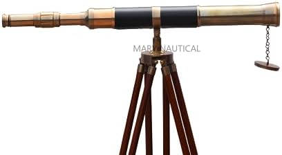 Mary Nautical Black Leather Telescope with Brass and Rosewood Base