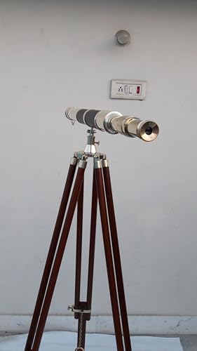 27 Shiny Brass Telescope with Leather and Wooden Tripod Stand