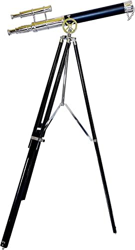 Vintage Nautical Brass Telescope with Black Tripod