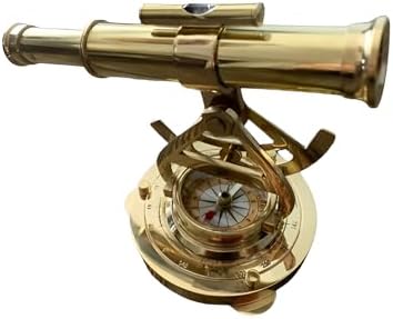 Brass Telescope Alidade with Compass Base Decorative Home Dcor