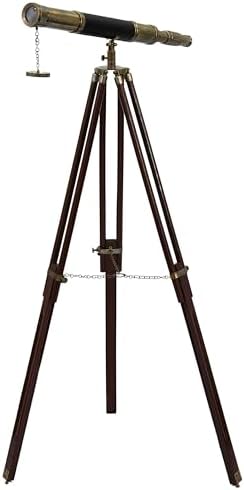 Vintage Brass Telescope with Wooden Tripod