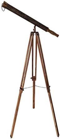 Antique Adjustable Teak Wood Tripod Telescope