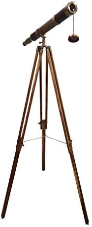 Antique Wooden Tripod Telescope with Brass Tube