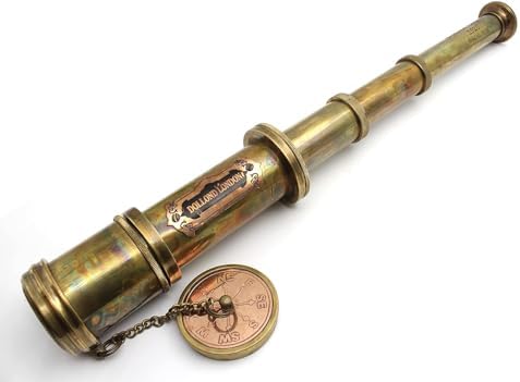 16 Inches Antique Brass Commando Telescope in Leather Box