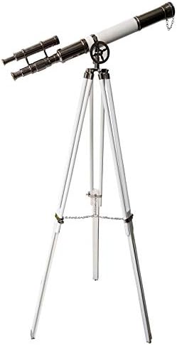 Vintage Double Barrel White Leather Telescope with Tripod
