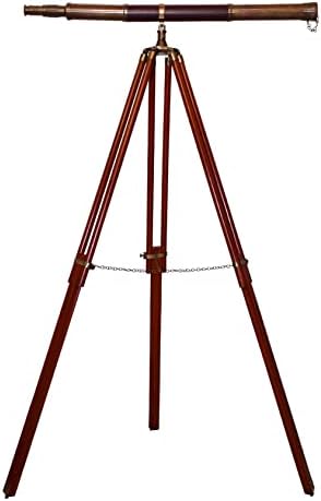 Nautical Antique Brass Telescope with Wooden Tripod