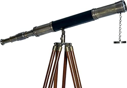 Nautical Floor Standing Antique Solid Brass Telescope with Wooden Tripod 1