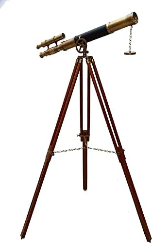 Maritime Antique Double Barrel Telescope with Wooden Tripod