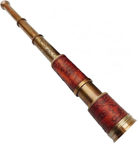 ALFAMART HT 16-Inch Brass Spyglass Telescope with Leather Barrel and Embossed Case
