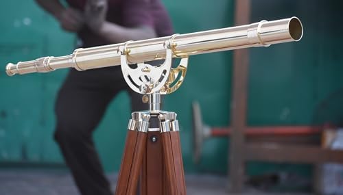 Classic Brass Telescope with Wooden Stand for Home and Office Dcor