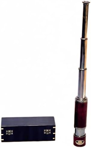 Vintage Brass Spyglass Telescope with Handheld Design and Wooden Box 15x Magnification