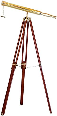 Antiqueex Shiny Brass Telescope with Wooden Tripod Stand