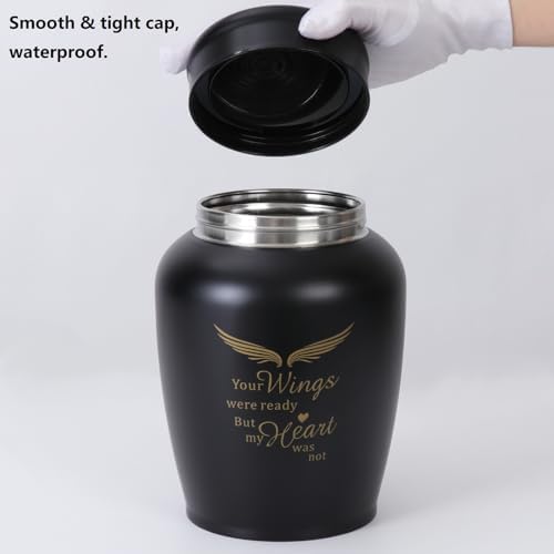 86 Inch Cremation Urn with Angel Wings Black Keepsake