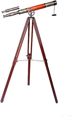 Nautical Style Double Barrel Telescope with Wooden Tripod