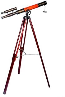 Royal Vintage Telescope with Orange Leather Tube and Brass Tripod