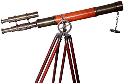 Royal Vintage Telescope with Orange Leather Tube and Brass Tripod