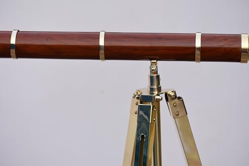 Brass Single Barrel Telescope with Wooden Tripod Stand 1