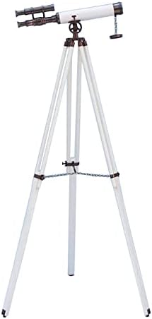 Brass Double Barrel Telescope with Wooden Tripod Stand for Home Decor