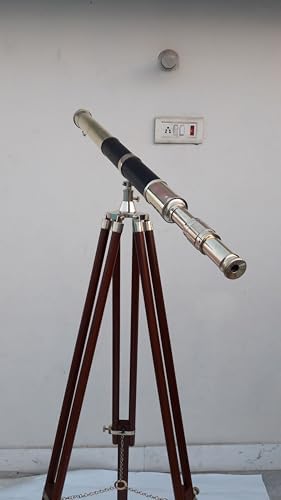 27 Shiny Brass Telescope with Leather and Wooden Tripod Stand