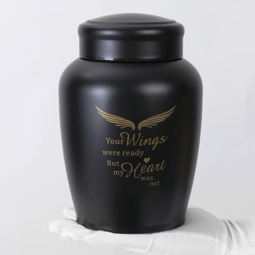 86 Inch Cremation Urn with Angel Wings Black Keepsake