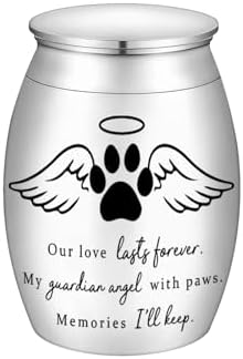 Small Pet Urn for Ashes Mini Keepsake Urn with Angel Wings and Paw Print