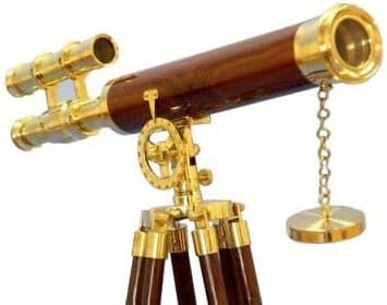 27 Wooden Telescope with Brass Tube and Tripod Stand Vintage Nautical Decor and Personal Gift