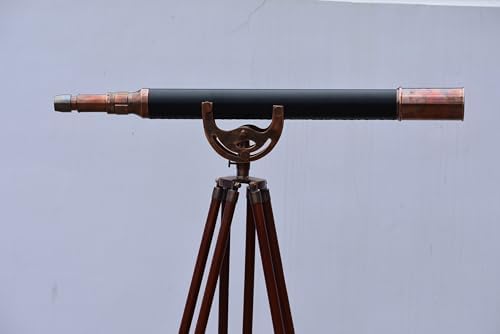 Brass Single Barrel Telescope with Wooden Tripod Stand