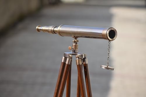 Brass Antique Telescope with Wooden Tripod Stand 18 Inch