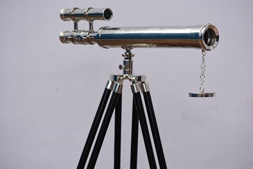 Mary Nautical Nickel Double Barrel Telescope with Wooden Stand