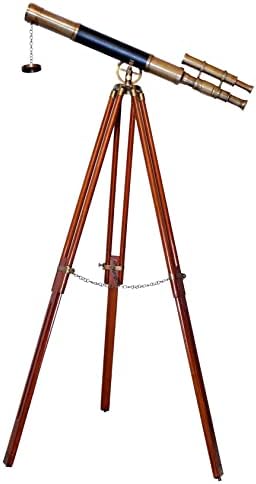 Nautical Brass Telescope with Brown Wooden Tripod