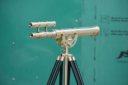 Vintage Full Shiny Brass Telescope with Wooden Stand