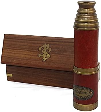 Brass Telescope with Leather Cover and Wooden Box