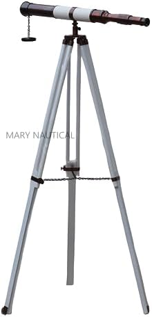 Vintage Antique Brass Telescope with Wooden Tripod Stand