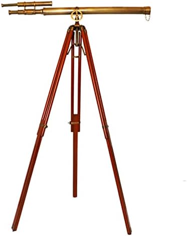 Nautical Antique Brass Double Barrel Telescope with Wooden Tripod