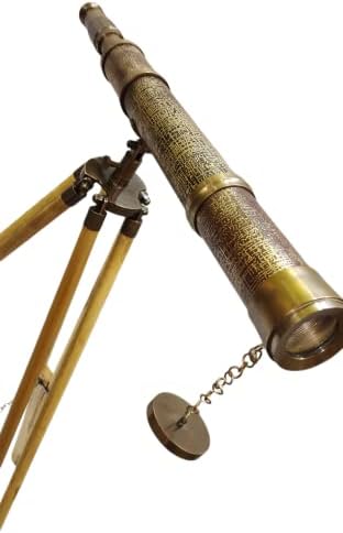 Antique Brass Telescope with Wooden Tripod