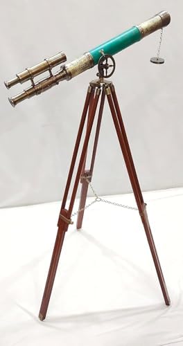 Nautical Leather Antique Brass Telescope with Tripod Stand